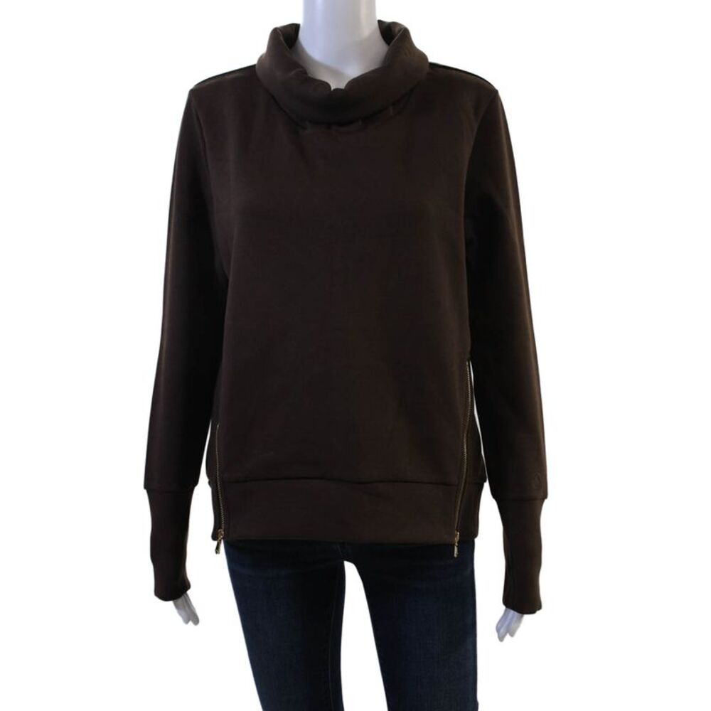 Addison Bay Women Pullover Sweatshirt Brown Mock Neck Zip Size XS